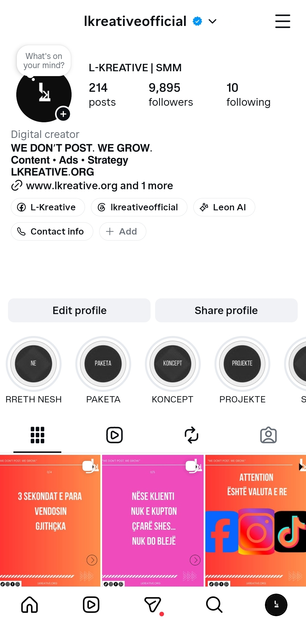 Instagram profile preview for @lkreativeofficial